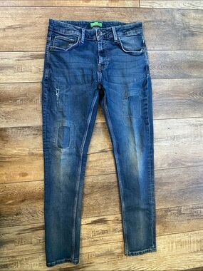 United Colors Of Benetton Men's Skinny Blue Patchwork Jeans